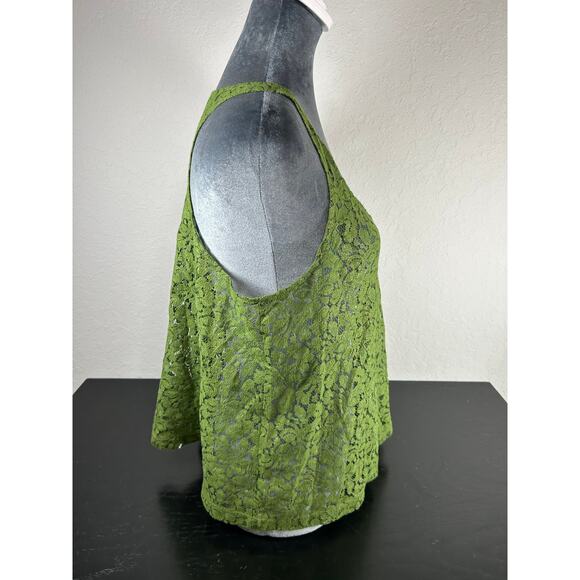 Arizona- Juniors-Tank Top- Sheer Lace Sz Large Deep Apple Green gold- preowned - Picture 7 of 7